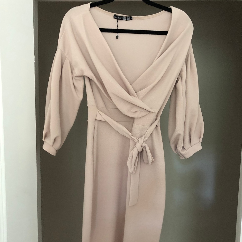 Boohoo Off the Shoulder Wrap Midi Dress
